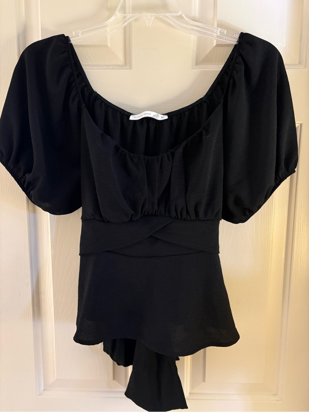Altar'd State Size XXL Black Blouse with Tie Back & Scoop Neckline